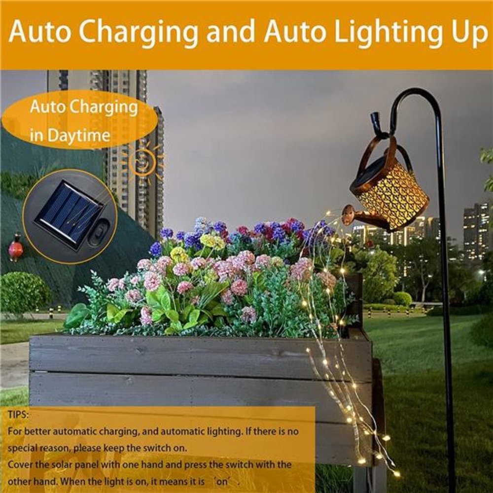 Solar Lanterns Outdoor Waterproof, Metal Watering Can Sun Garden Decor, Large - Picture 3 of 6